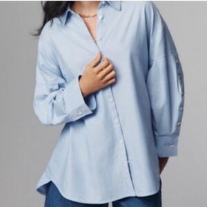 Maeve by Anthropologie Light Blue Button-Down Women's Shirt - Classic Collar